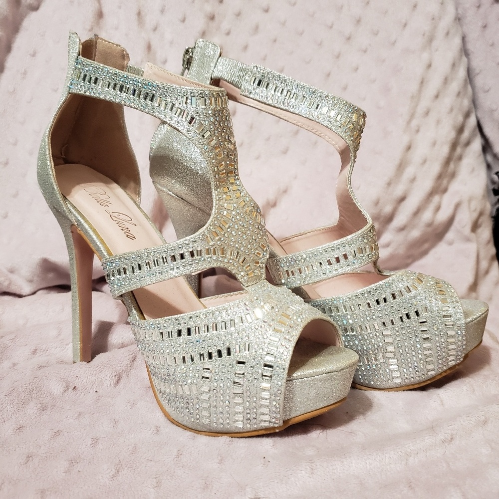 Silver sparkle platform heels